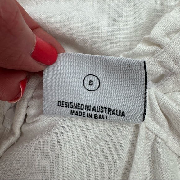 Rue Stiic Costello Overall Jumpsuit Ruffle Open Back White Linen Size Small - Picture 12 of 15